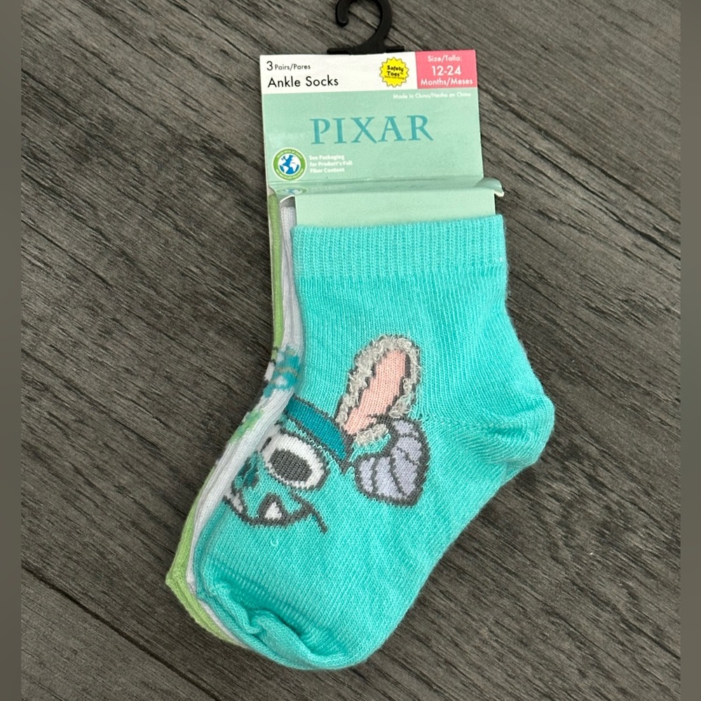 New Pixar toddler ankle socks 3 pairs size 12-24 months
